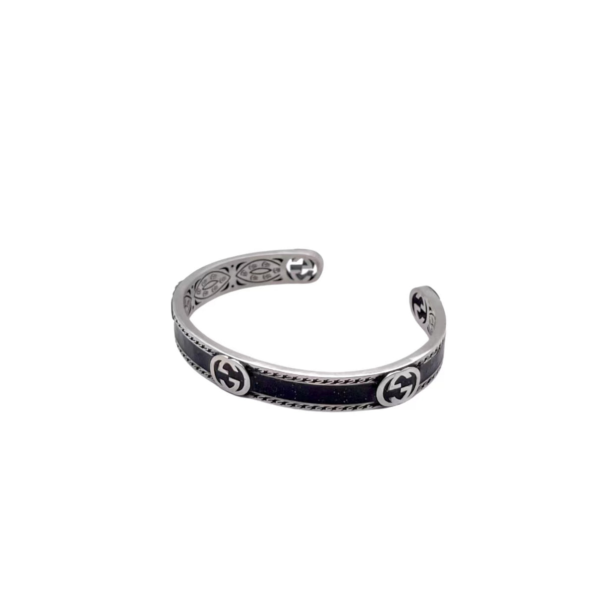 antique enamel double g Bangle for unisex couple - alternate angle view 2