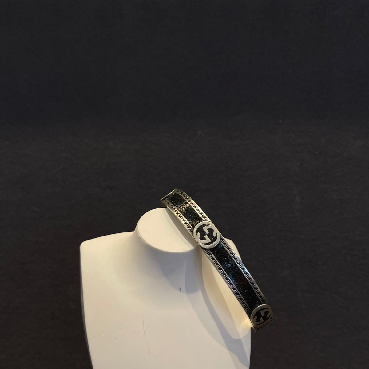 antique enamel double g Bangle for unisex couple - alternate angle view 4