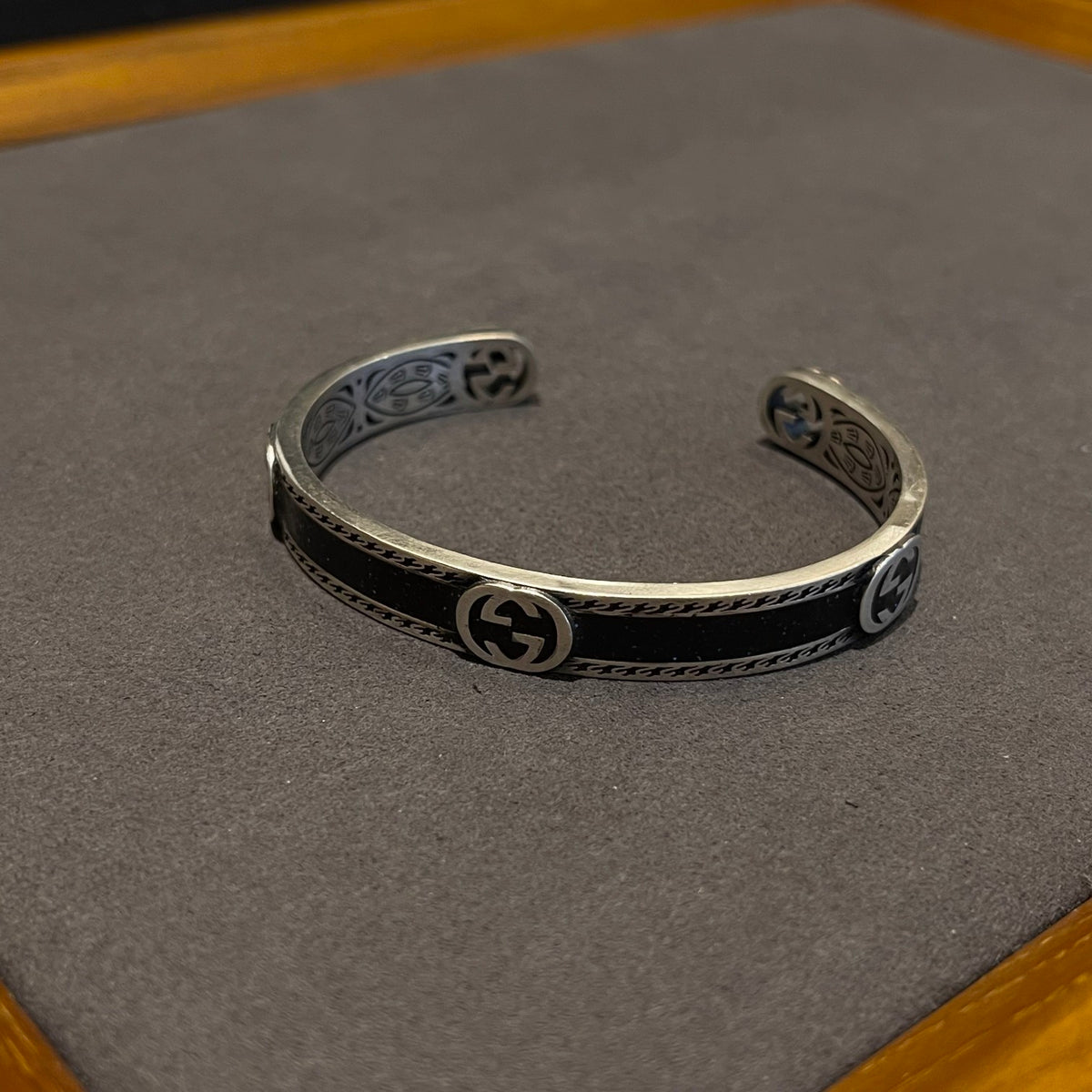 antique enamel double g Bangle for unisex couple - alternate angle view 5