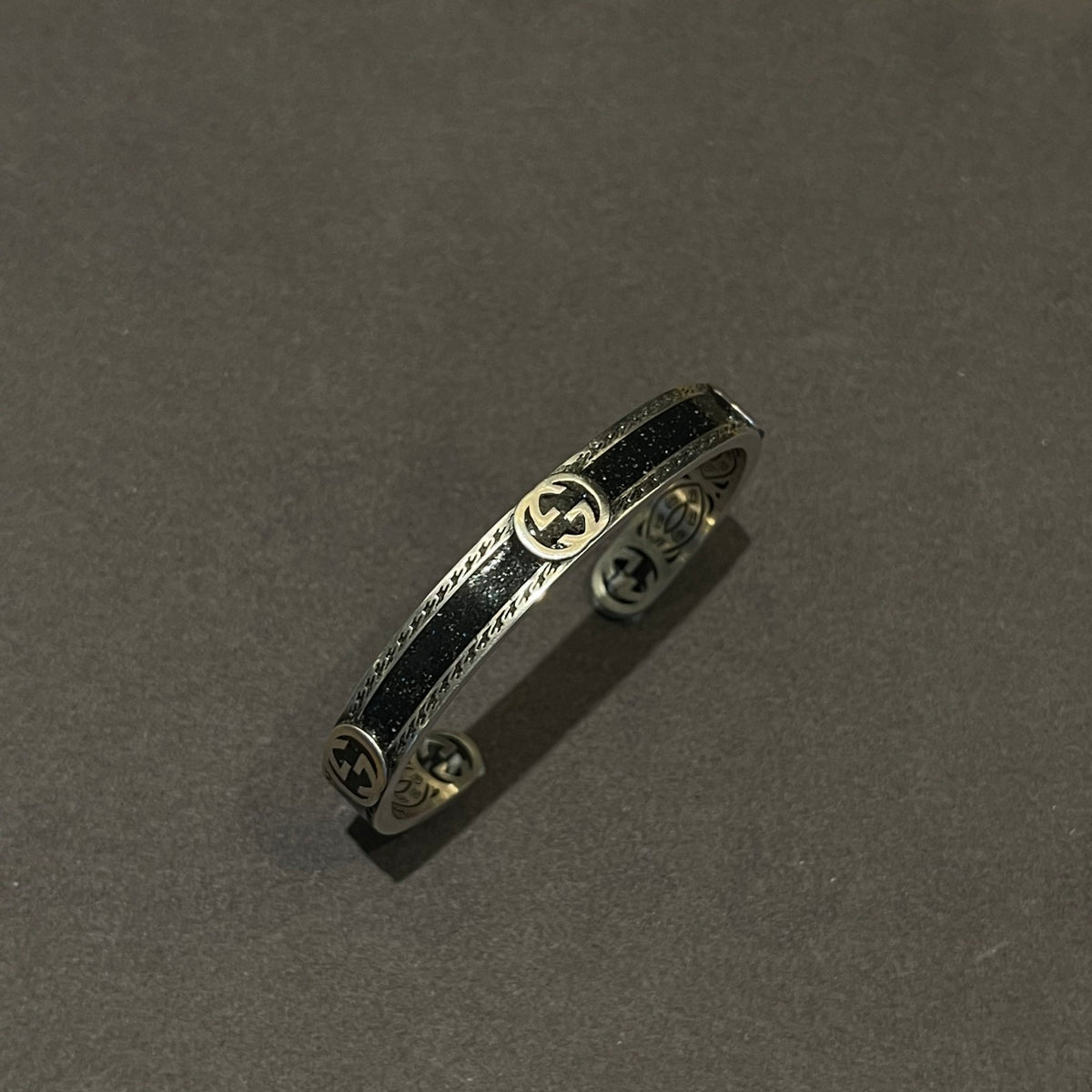antique enamel double g Bangle for unisex couple - alternate angle view 6