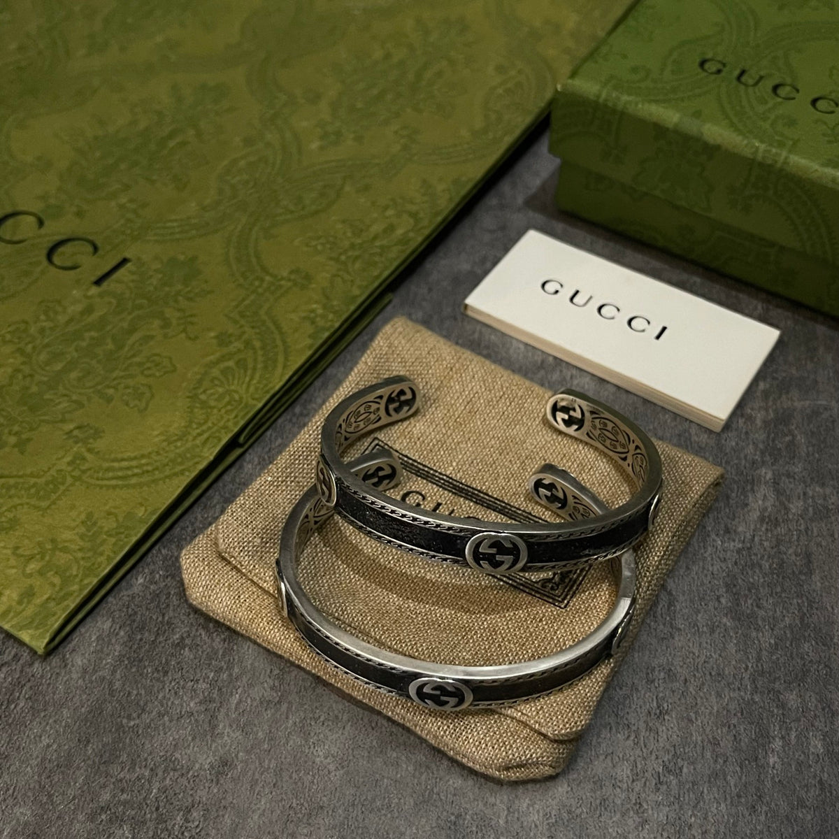 antique enamel double g Bangle for unisex couple - alternate angle view 8