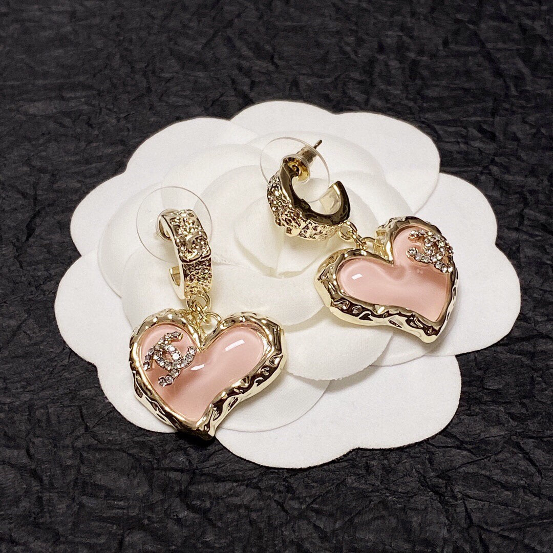 pink 925 sterling silver heart Stud Earrings for women - product detail view