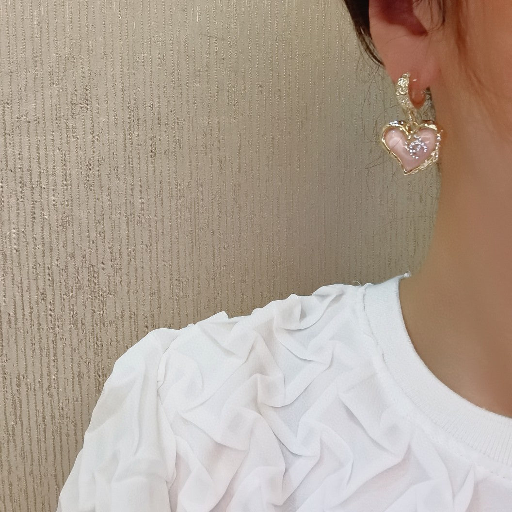 pink 925 sterling silver heart Stud Earrings for women - alternate angle view 7