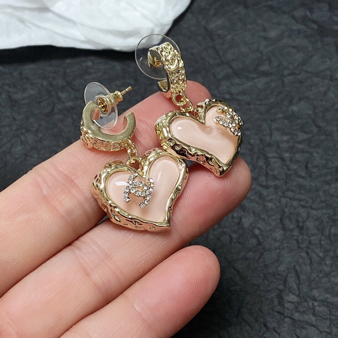 pink 925 sterling silver heart Stud Earrings for women - alternate angle view 4