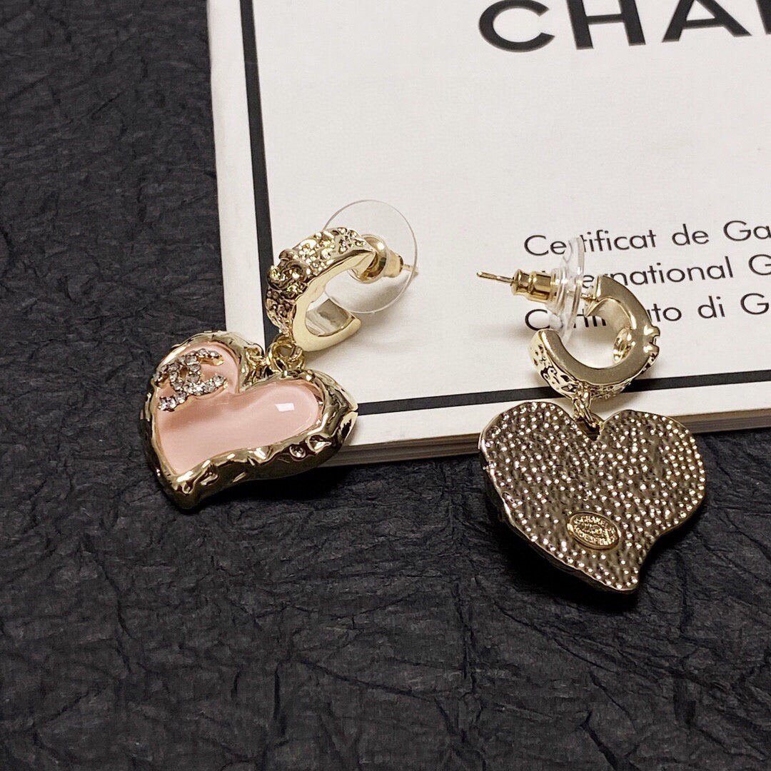 pink 925 sterling silver heart Stud Earrings for women - alternate angle view 5