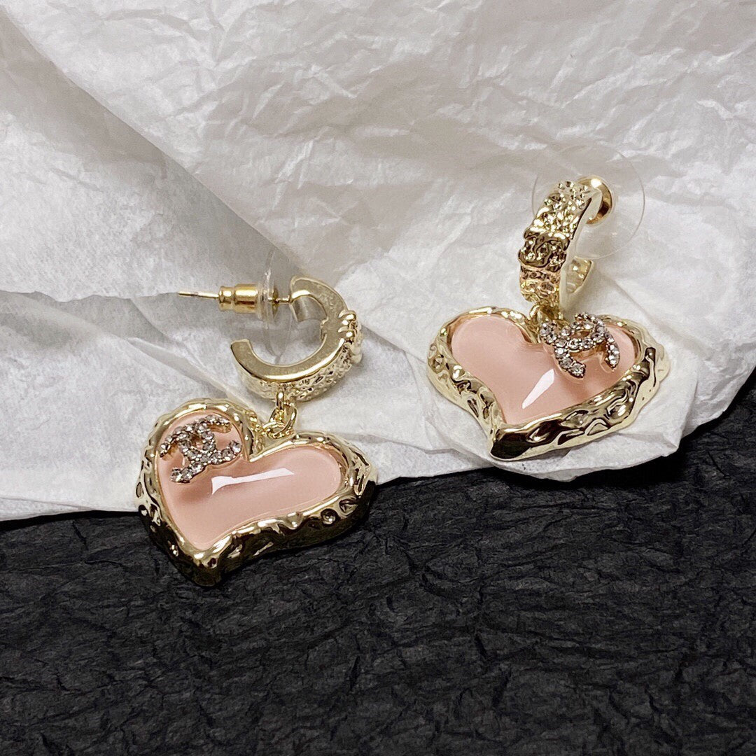 pink 925 sterling silver heart Stud Earrings for women - alternate angle view 6