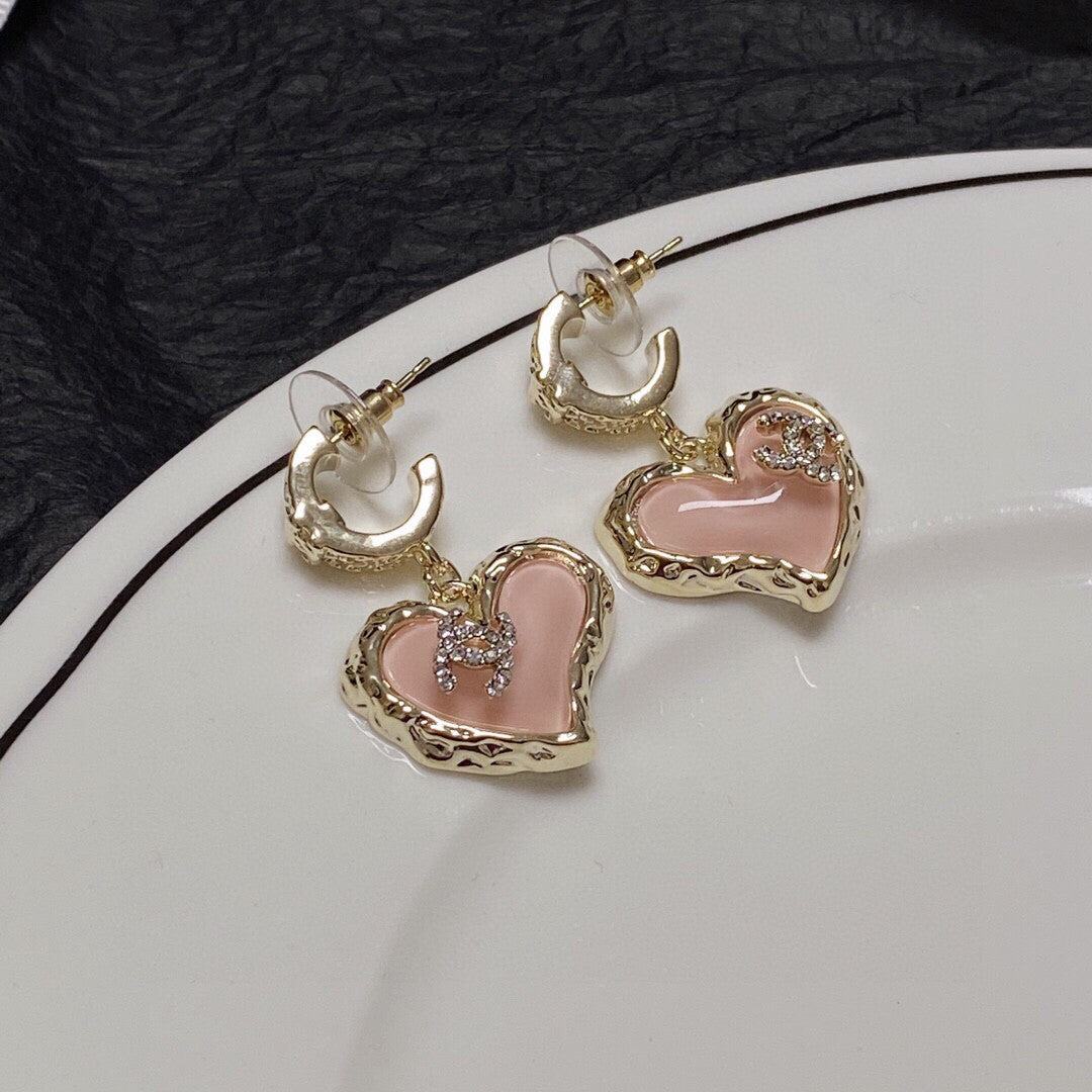 pink 925 sterling silver heart Stud Earrings for women - alternate angle view 8