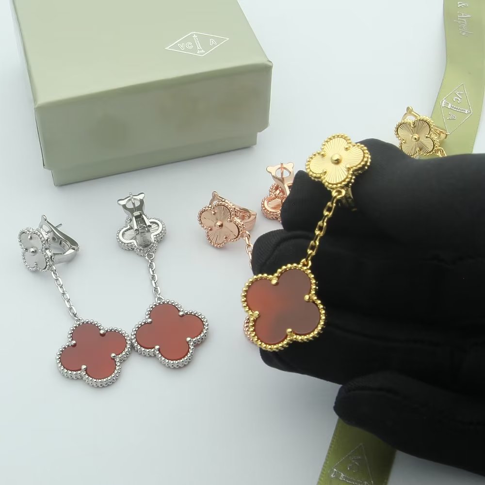 iridescent agate clover Drop Earrings for women - alternate angle view 2