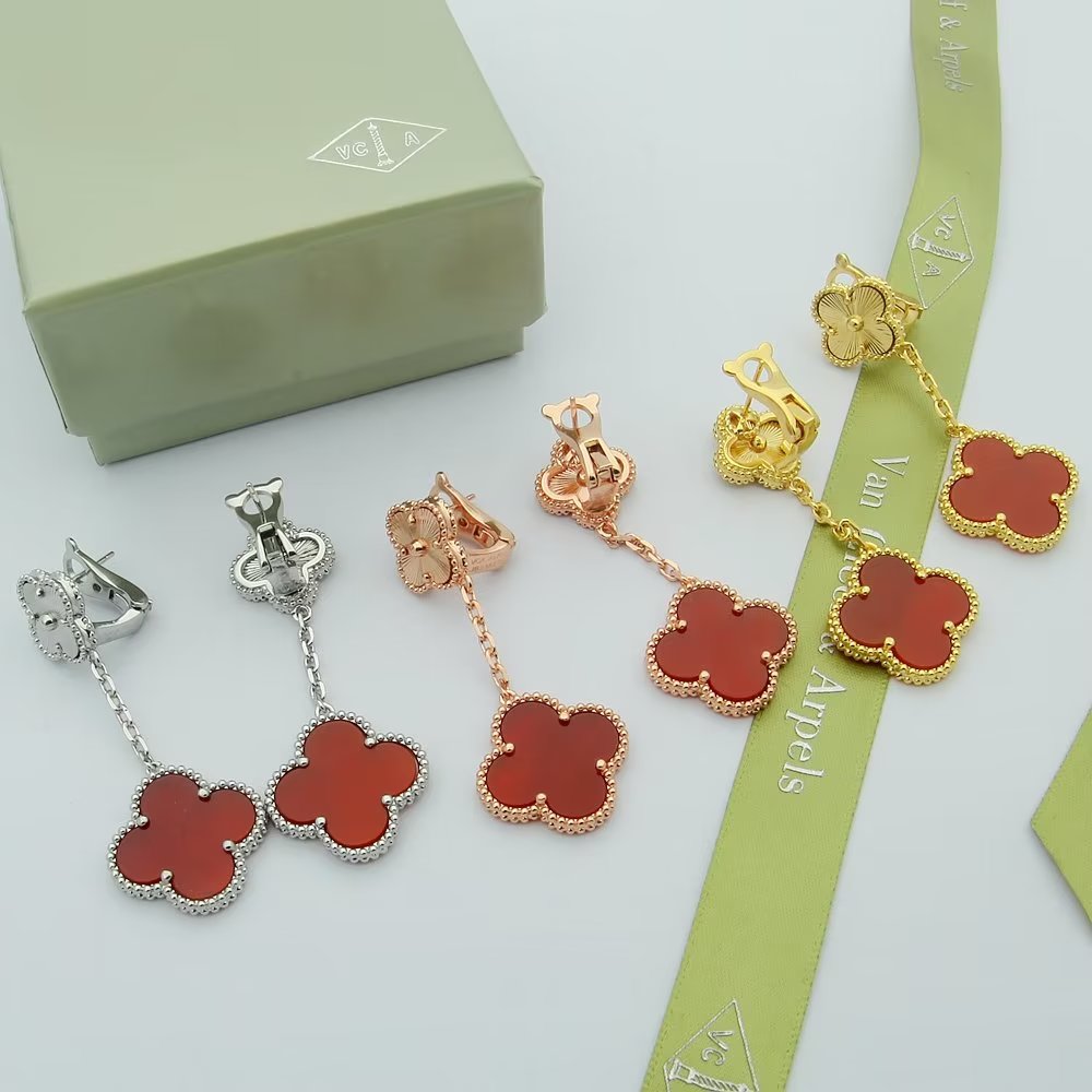 iridescent agate clover Drop Earrings for women - alternate angle view 3