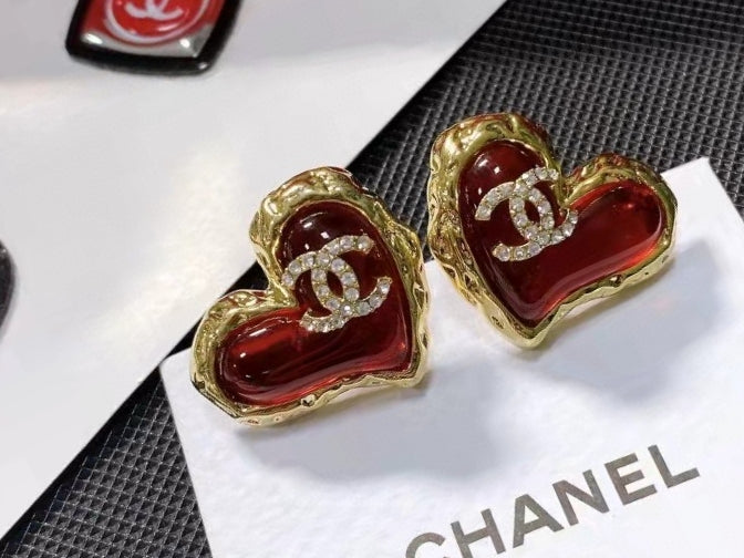 red silver post heart Drop Earrings for women - alternate angle view 7