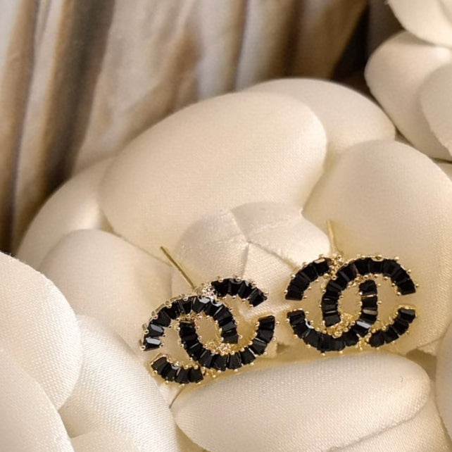 black 925 sterling silver letter Stud Earrings for women - alternate angle view 4