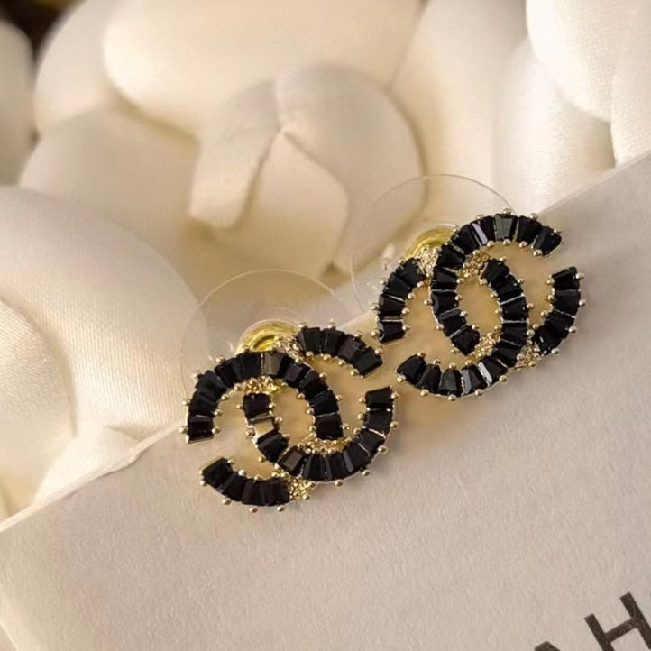 black 925 sterling silver letter Stud Earrings for women - alternate angle view 6
