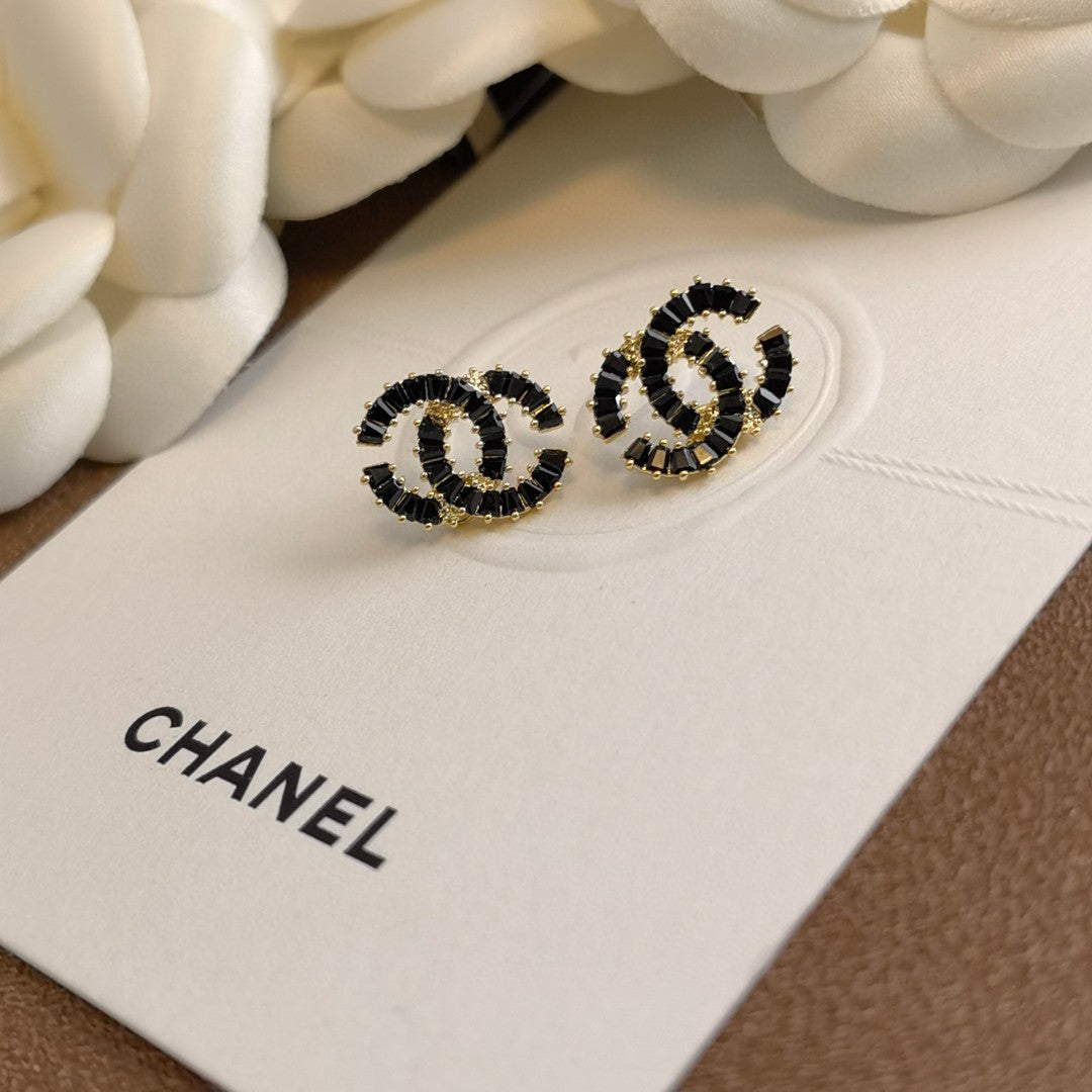 black 925 sterling silver letter Stud Earrings for women - alternate angle view 5