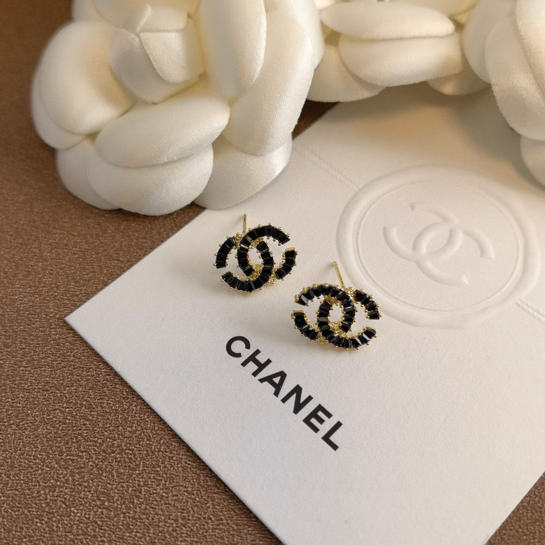 black 925 sterling silver letter Stud Earrings for women - alternate angle view 3
