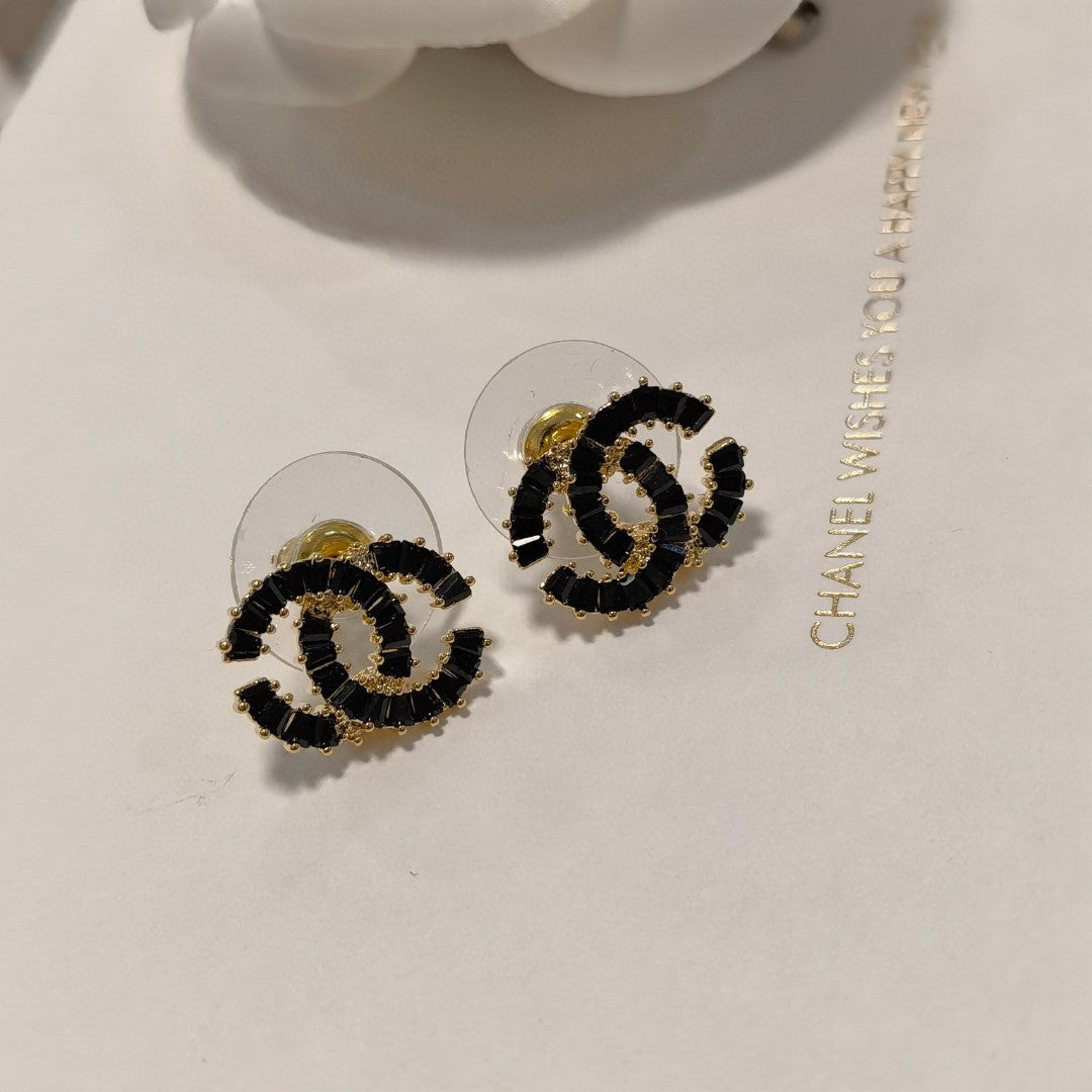 black 925 sterling silver letter Stud Earrings for women - alternate angle view 8