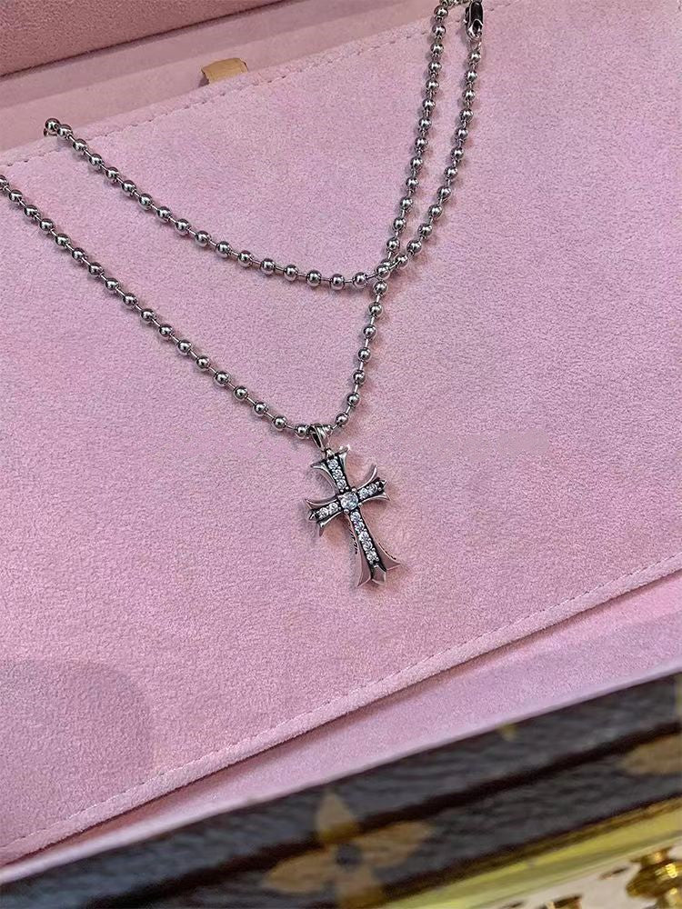 antique crystal cross Necklace for women - alternate angle view 5