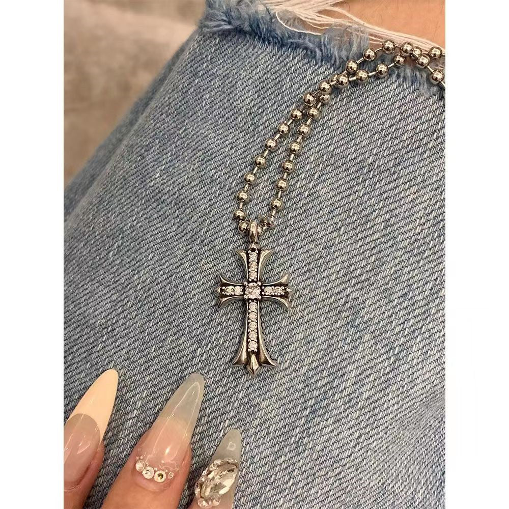 antique crystal cross Necklace for women - alternate angle view 7