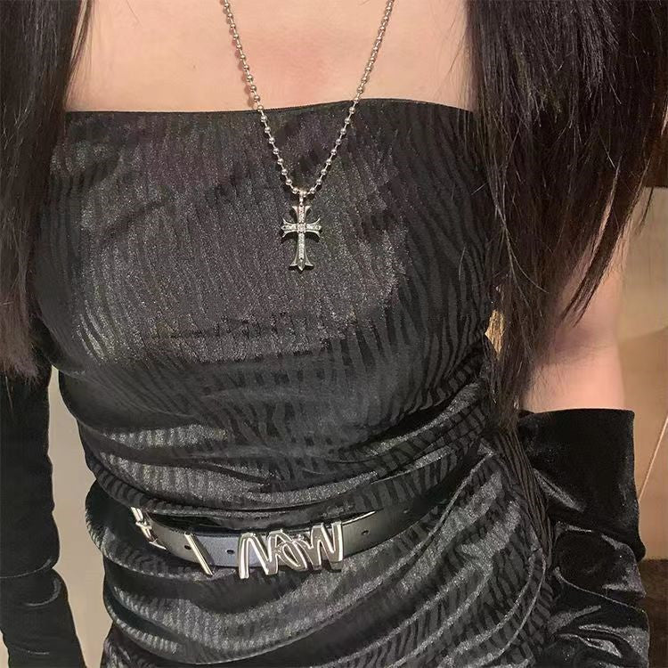 antique crystal cross Necklace for women - alternate angle view 3