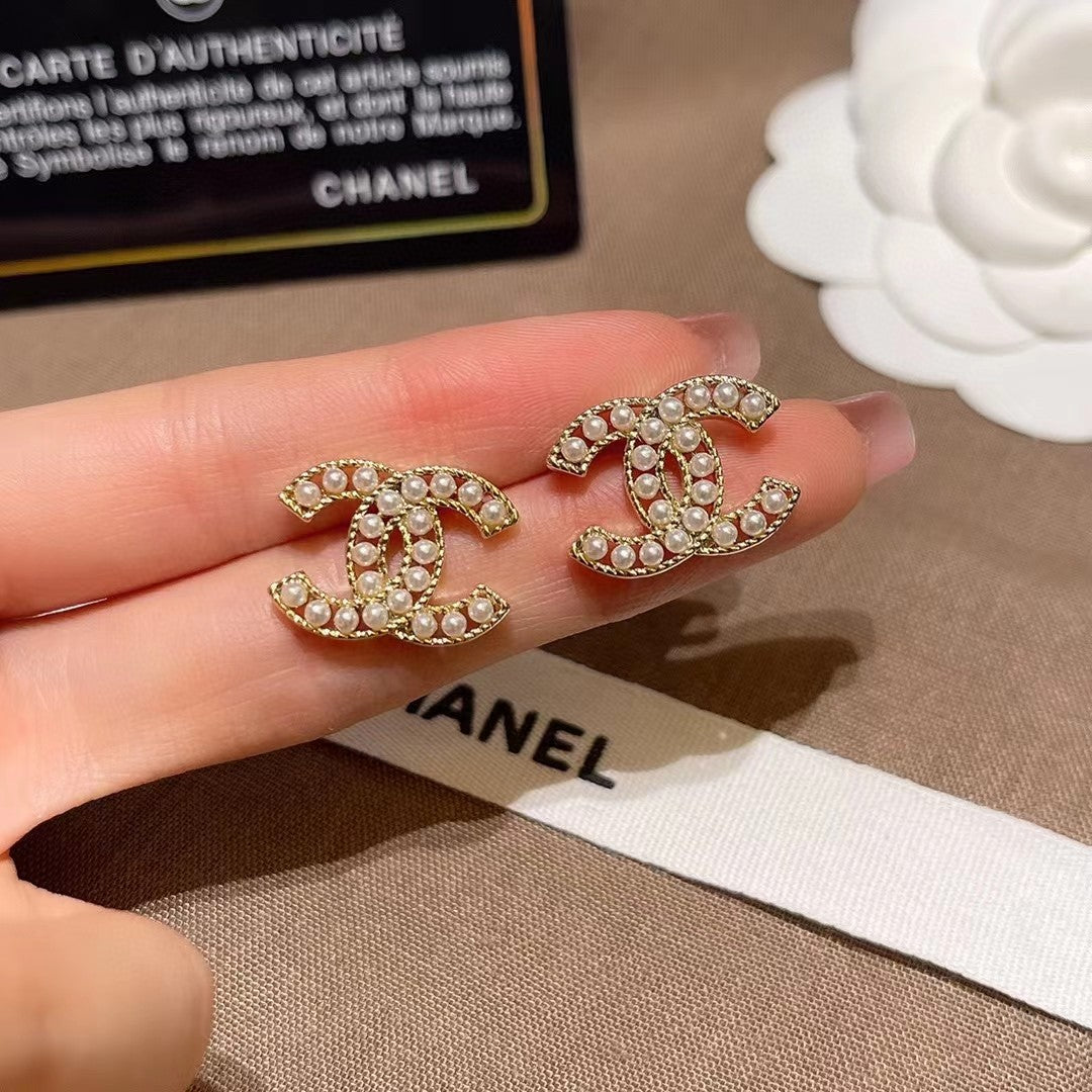 gold brass letter Stud Earrings for women - alternate angle view 4