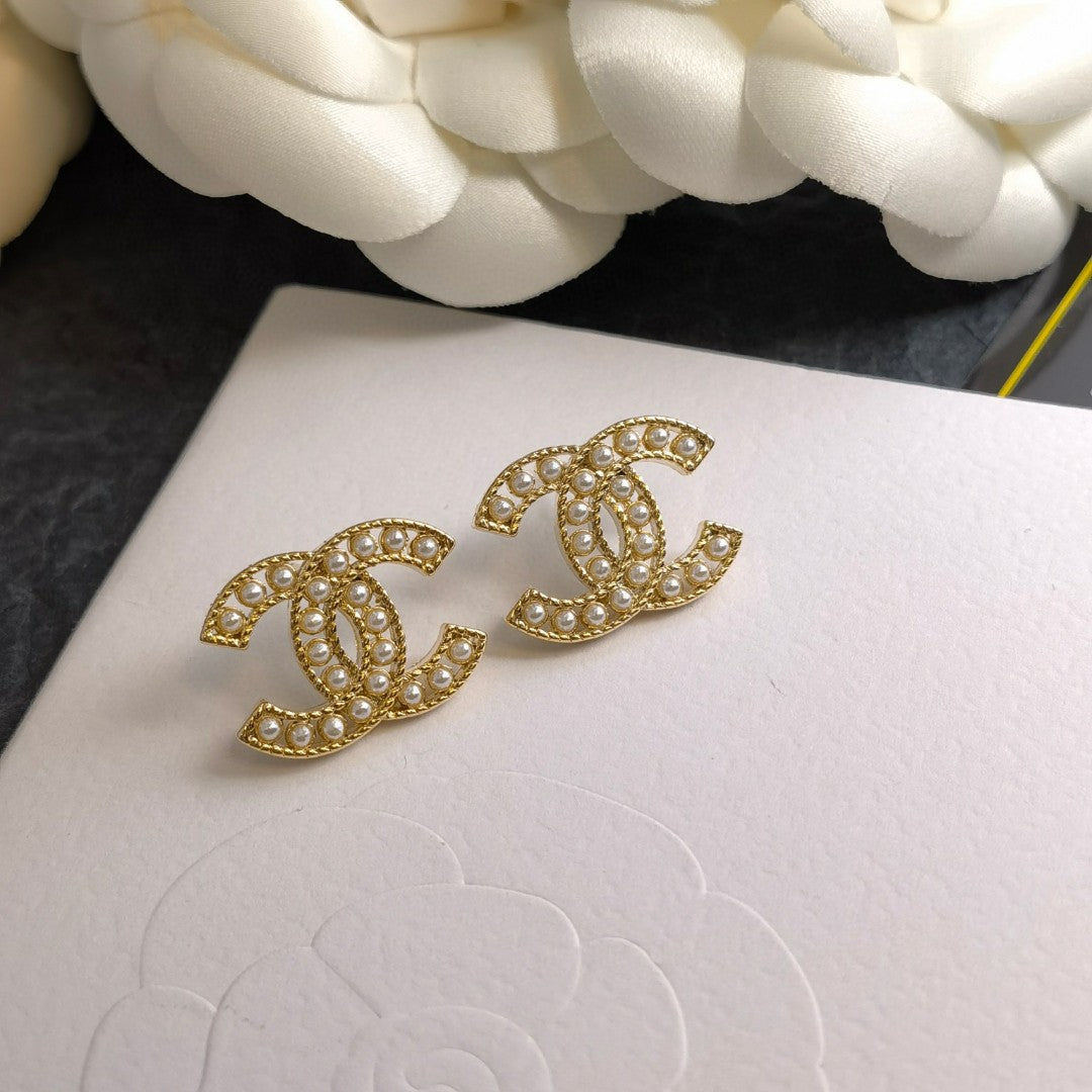 gold brass letter Stud Earrings for women - alternate angle view 8