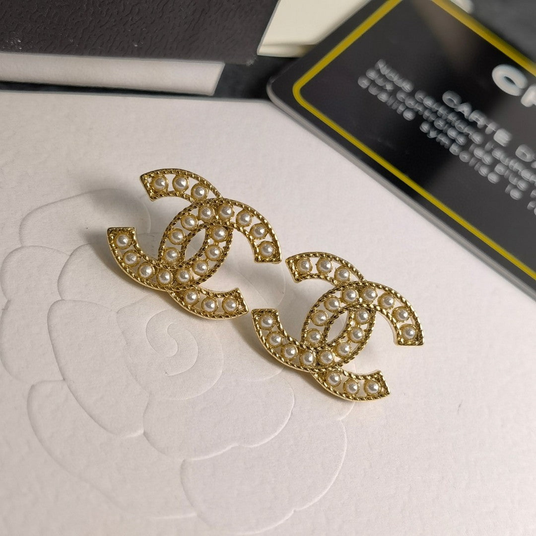 gold brass letter Stud Earrings for women - alternate angle view 3