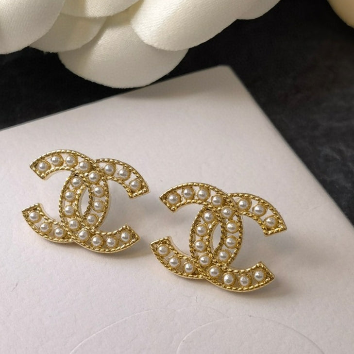 gold brass letter Stud Earrings for women - alternate angle view 7