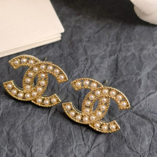 gold brass letter Stud Earrings for women - alternate angle view 9
