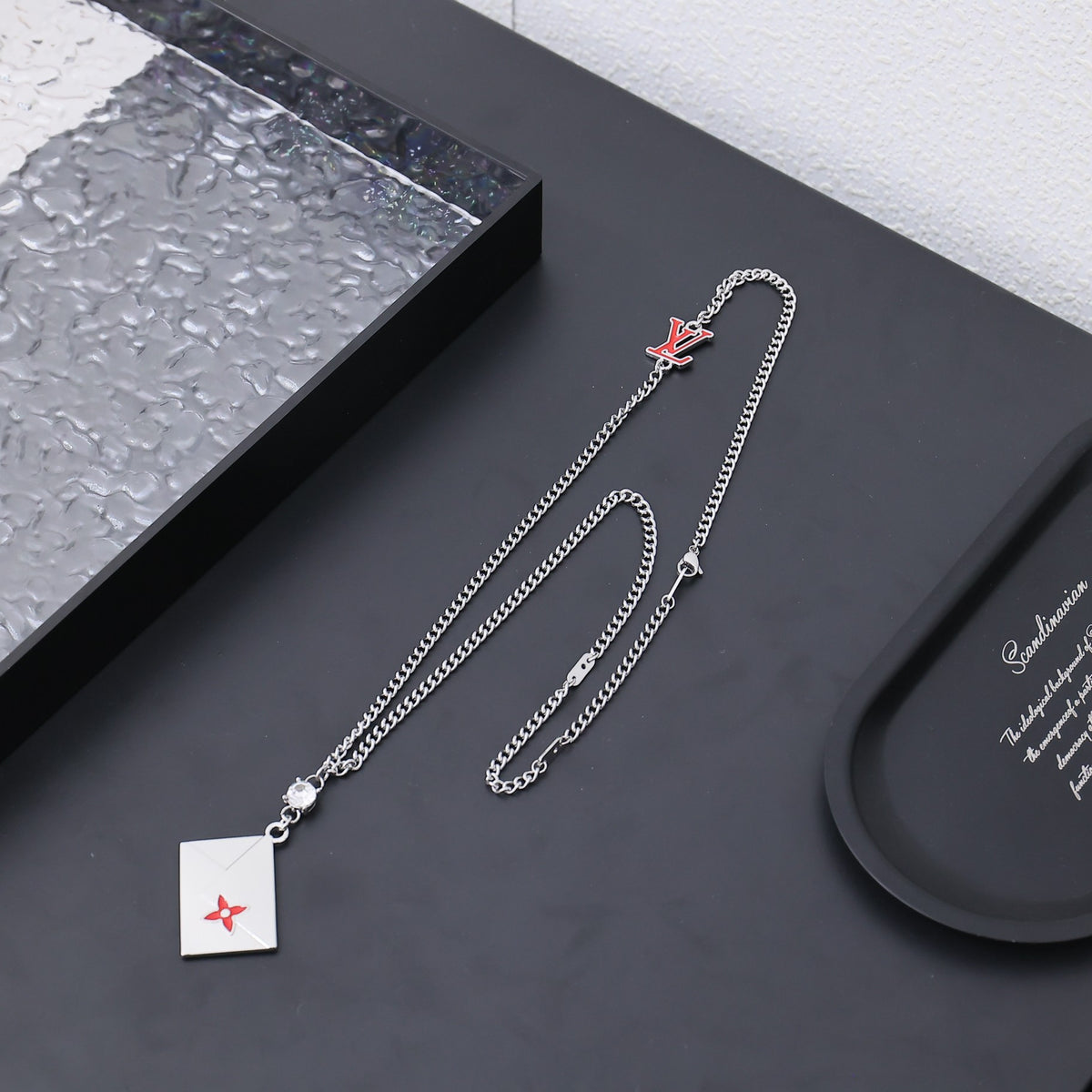 silver enamel floral Pendant for men - product detail view