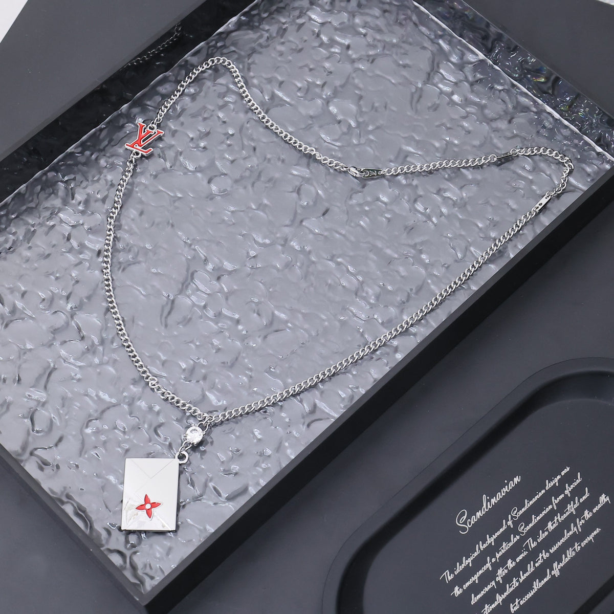 silver enamel floral Pendant for men - alternate angle view 8