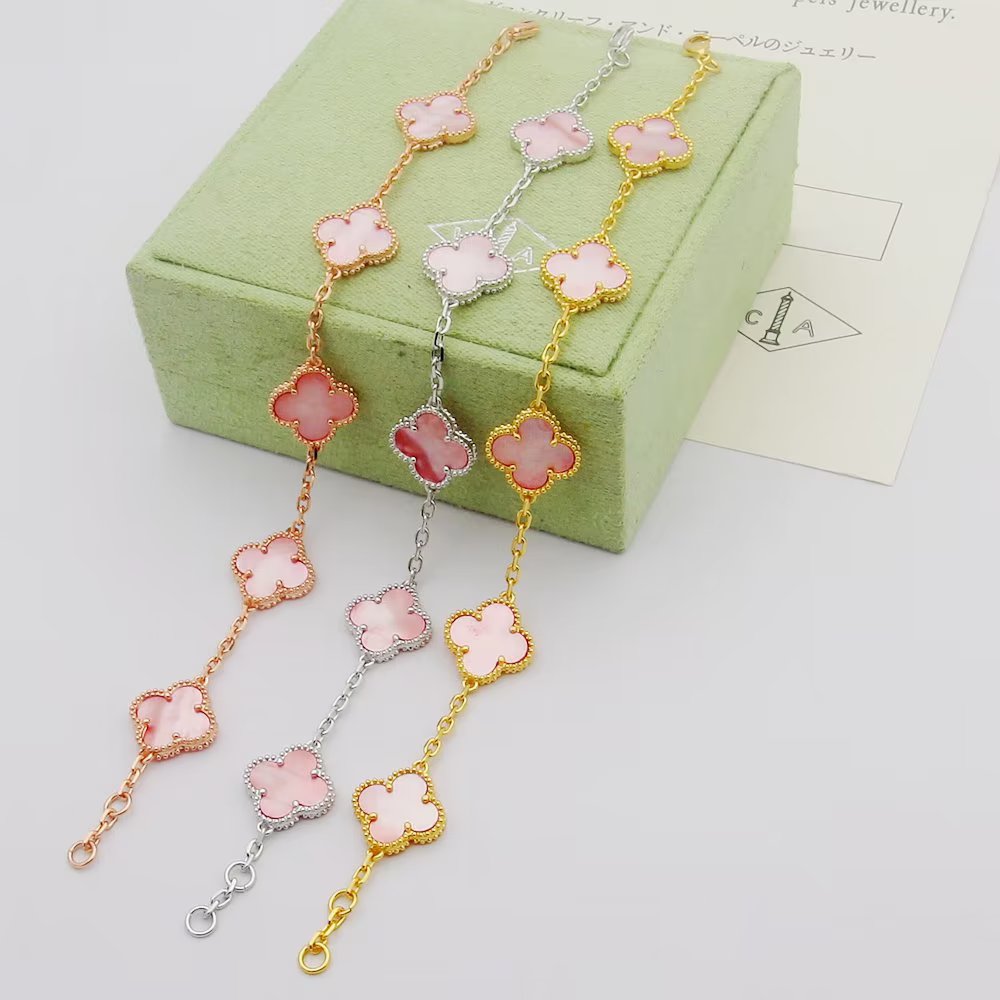 pink shell clover Bracelet for women - alternate angle view 2