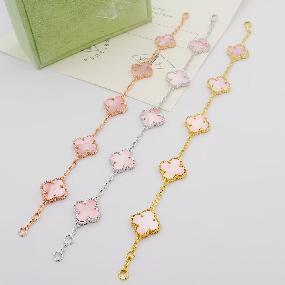 pink shell clover Bracelet for women - product detail view