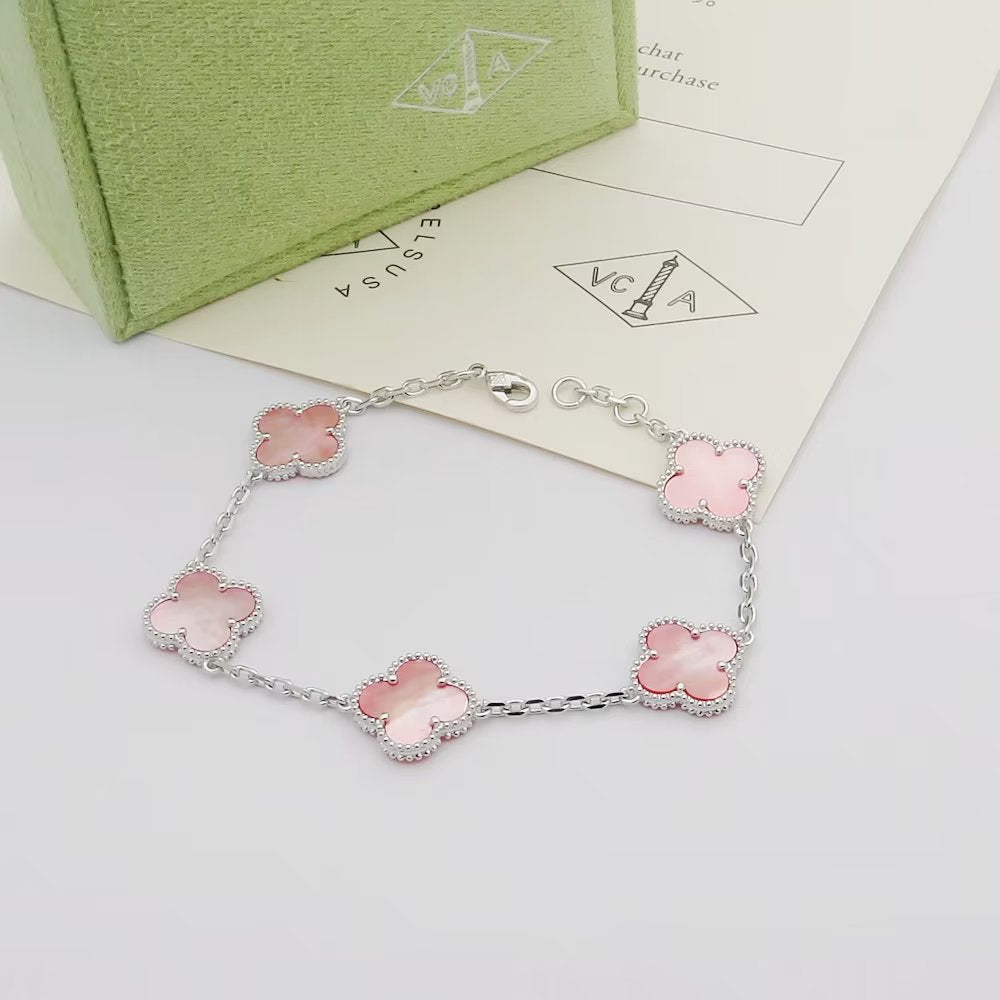 pink shell clover Bracelet for women - alternate angle view 3