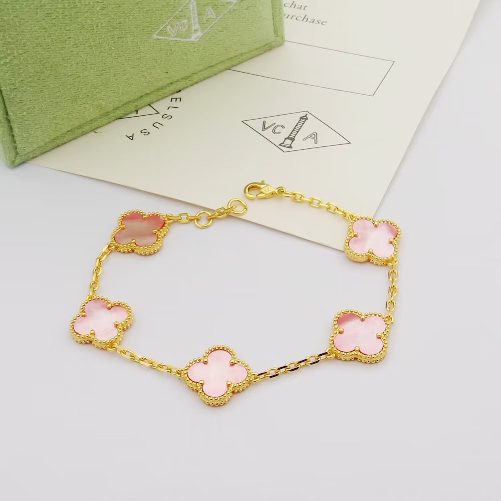 pink shell clover Bracelet for women - alternate angle view 4