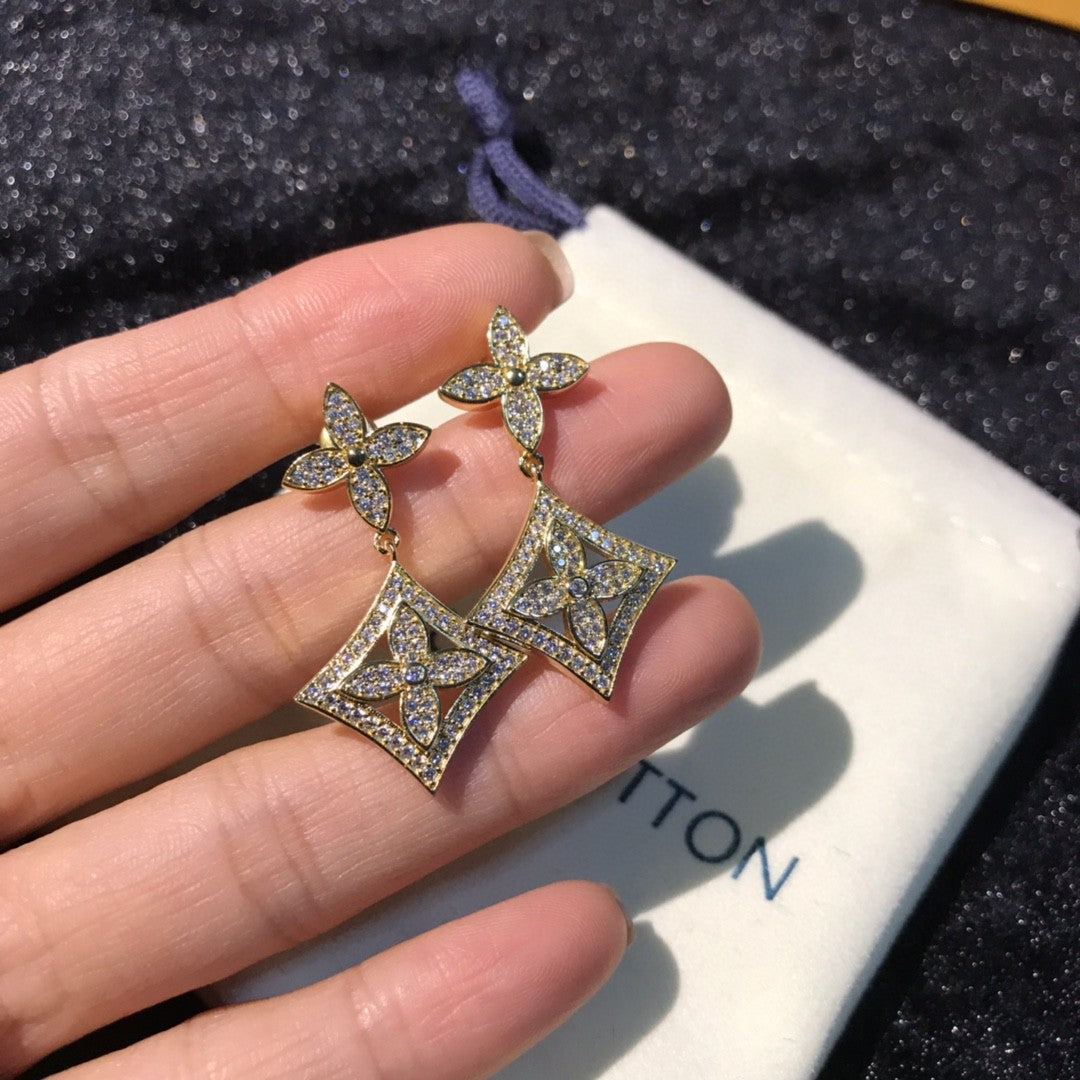 gold crystal clover Drop Earrings for women - alternate angle view 4
