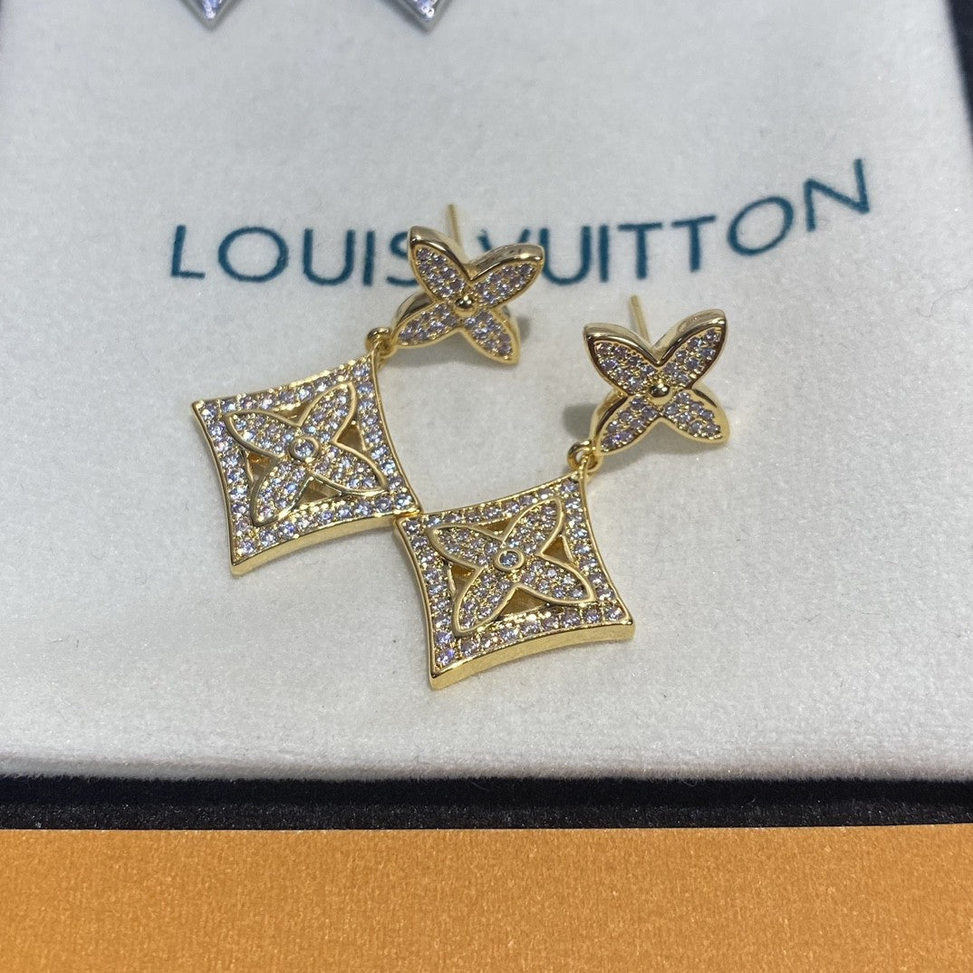 gold crystal clover Drop Earrings for women - alternate angle view 6