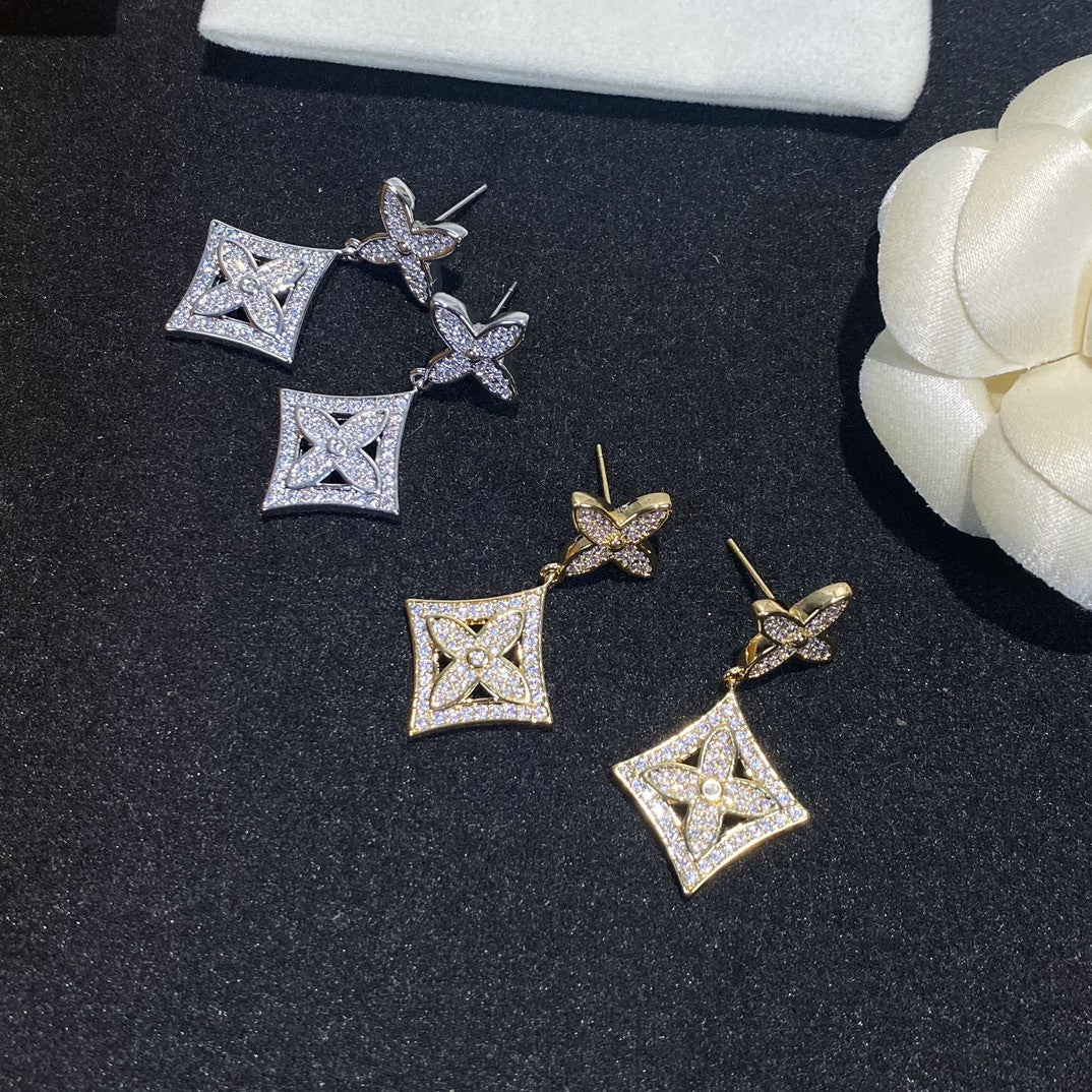 gold crystal clover Drop Earrings for women - alternate angle view 7