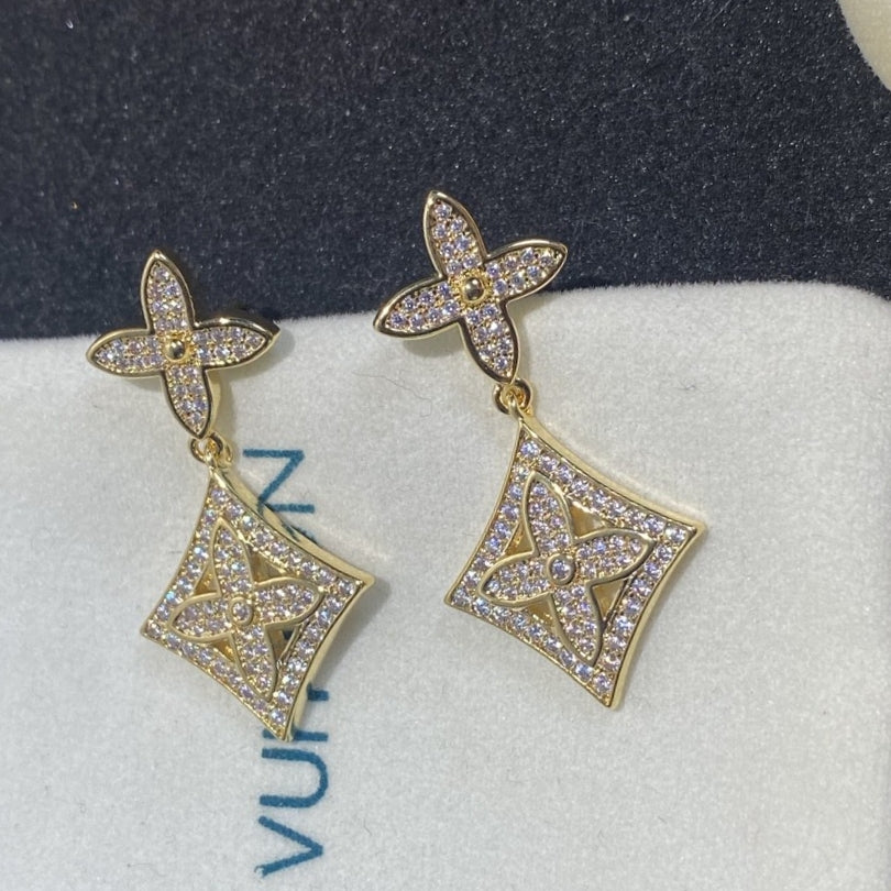 gold crystal clover Drop Earrings for women - alternate angle view 9