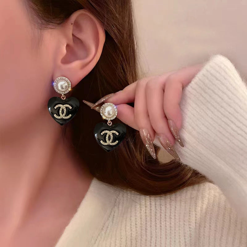 yellow 925 sterling silver heart Stud Earrings for women - alternate angle view 2