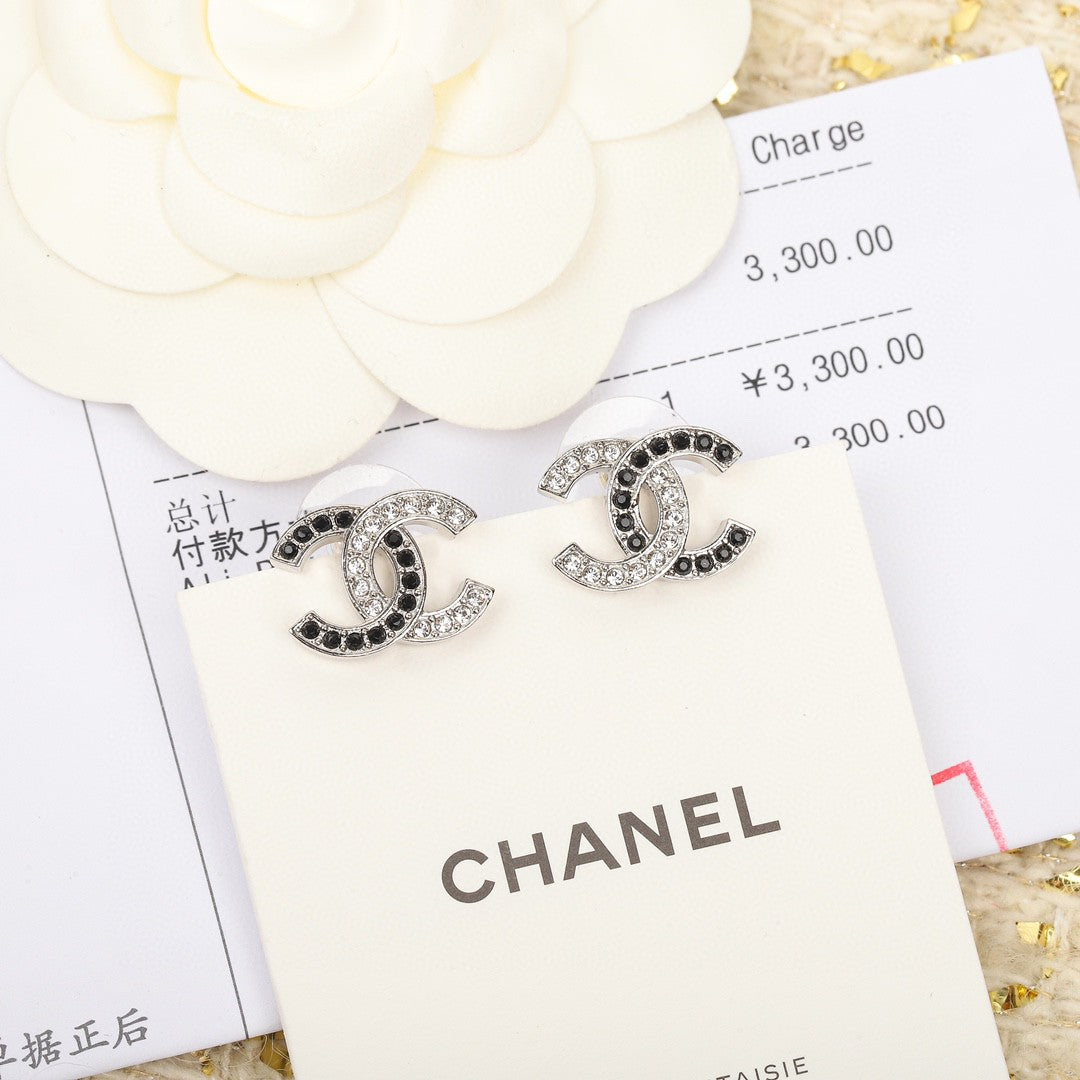 black and white crystal letter Drop Earrings for women - alternate angle view 4