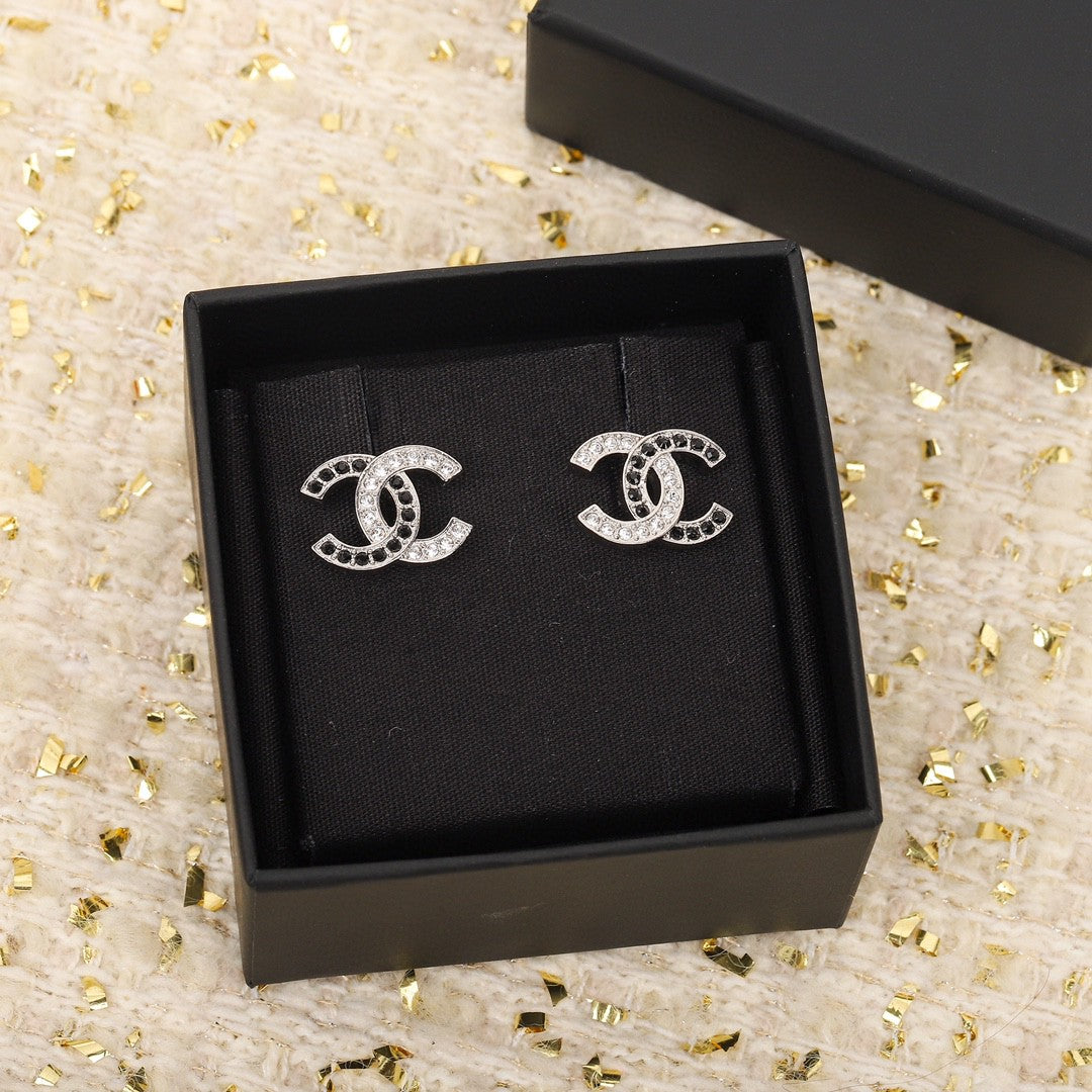 black and white crystal letter Drop Earrings for women - alternate angle view 3