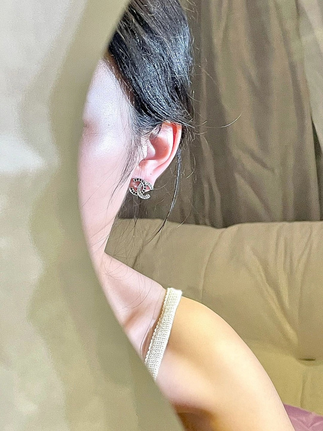 black and white crystal letter Drop Earrings for women - alternate angle view 6