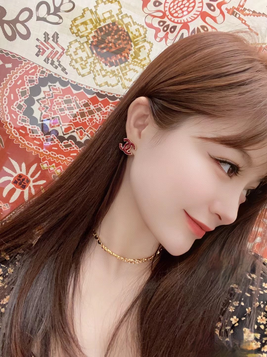gold letter Drop Earrings for women - alternate angle view 2