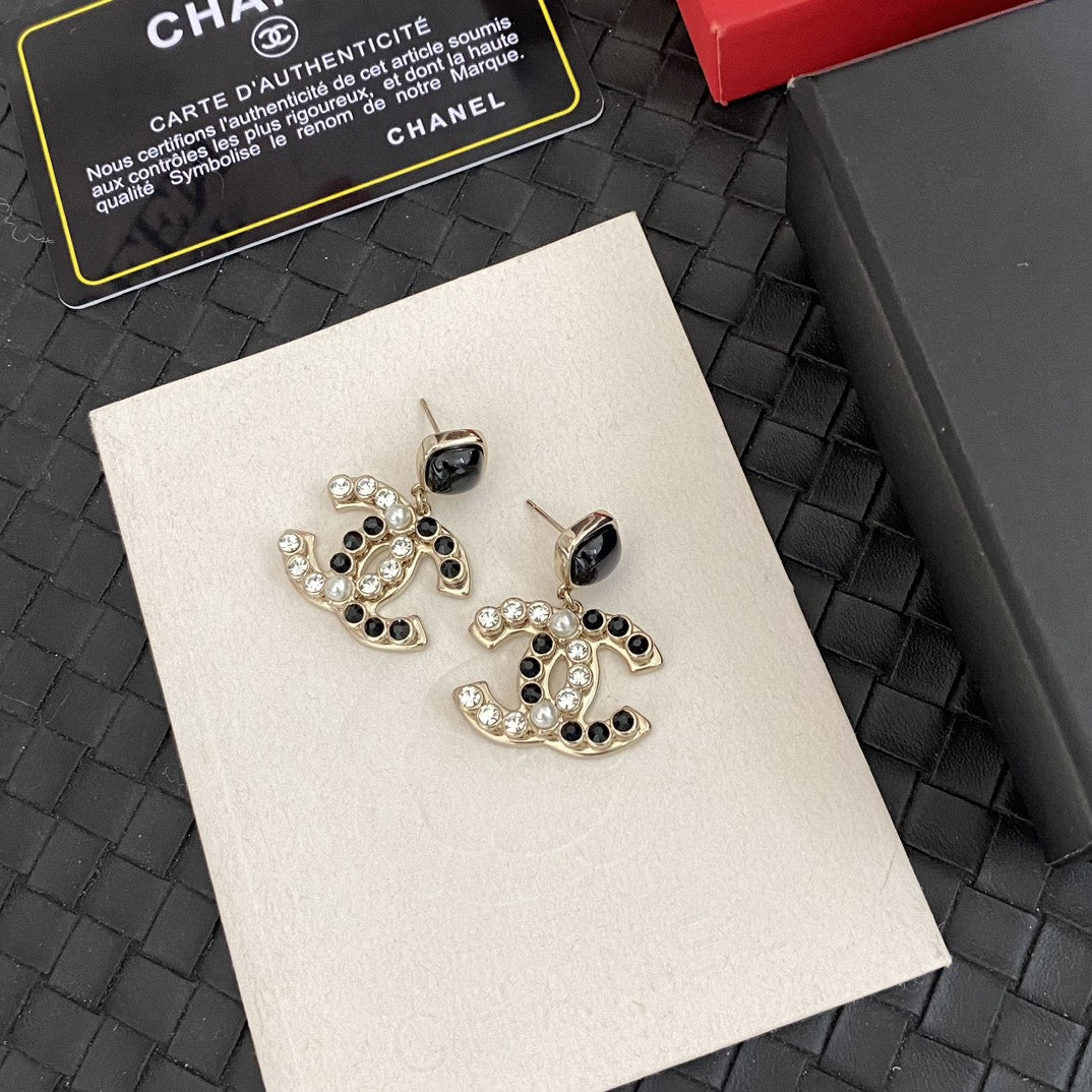 black and white brass letter Drop Earrings for women - alternate angle view 3