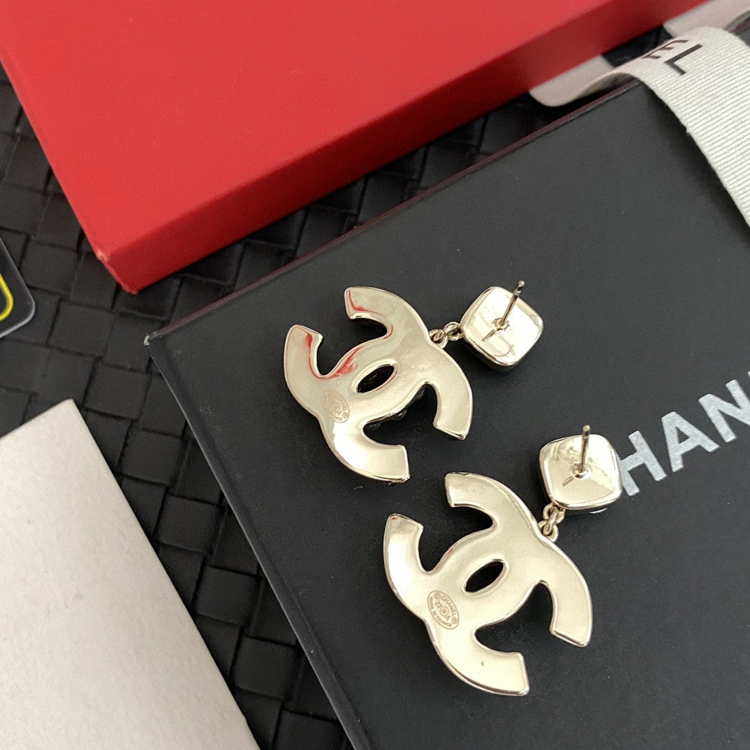 black and white brass letter Drop Earrings for women - alternate angle view 5