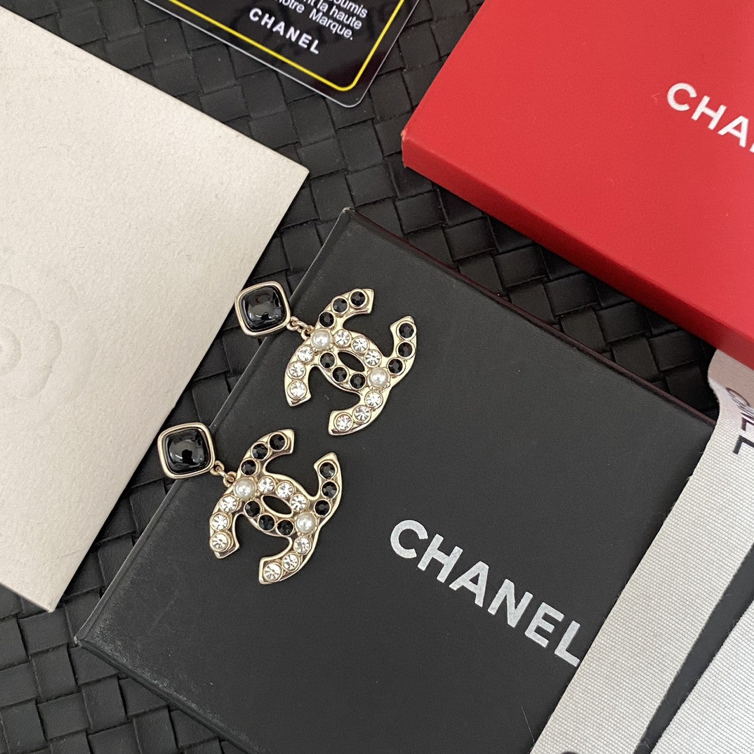 black and white brass letter Drop Earrings for women - alternate angle view 9