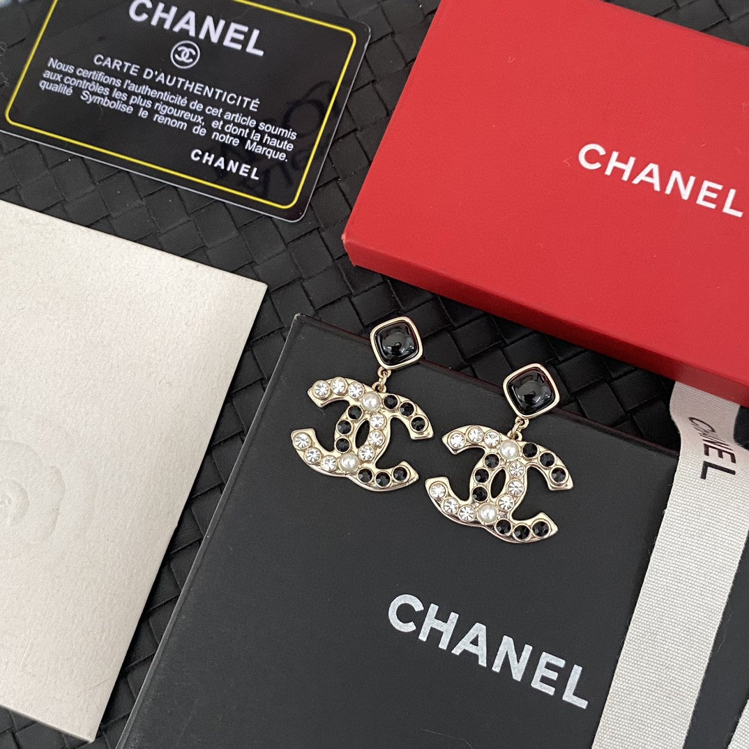 black and white brass letter Drop Earrings for women - product detail view