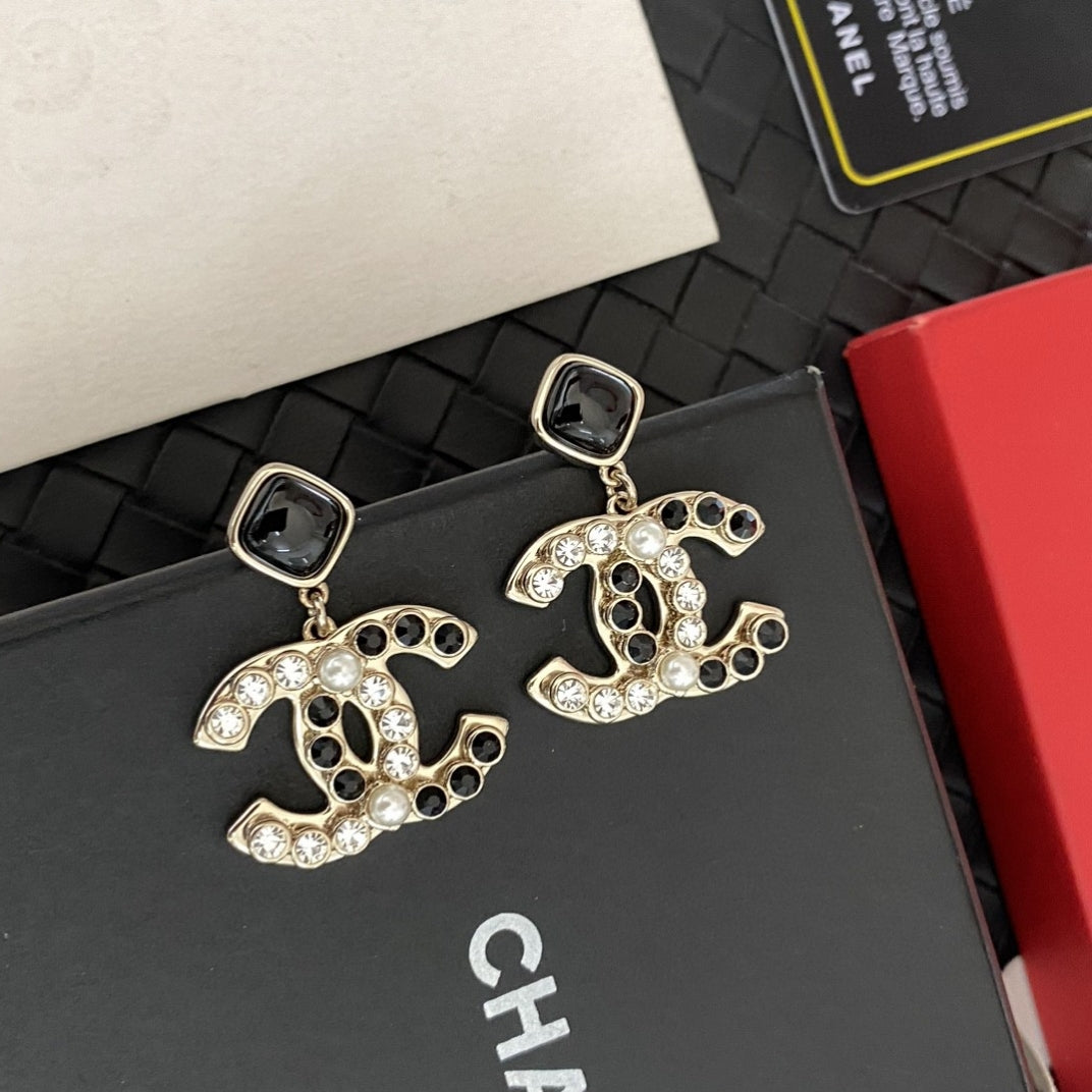 black and white brass letter Drop Earrings for women - alternate angle view 7