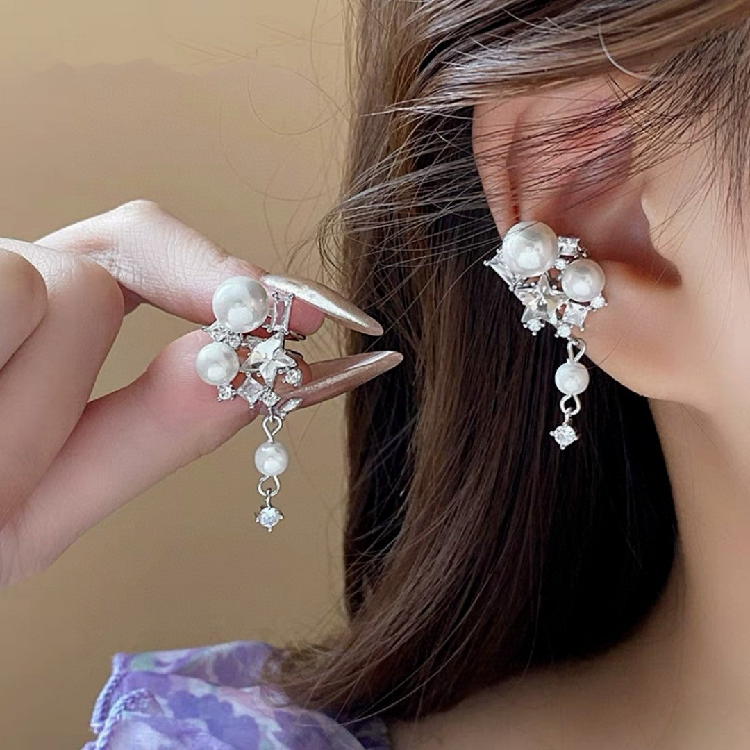 pearl inlaid Stud Earrings for women - alternate angle view 2