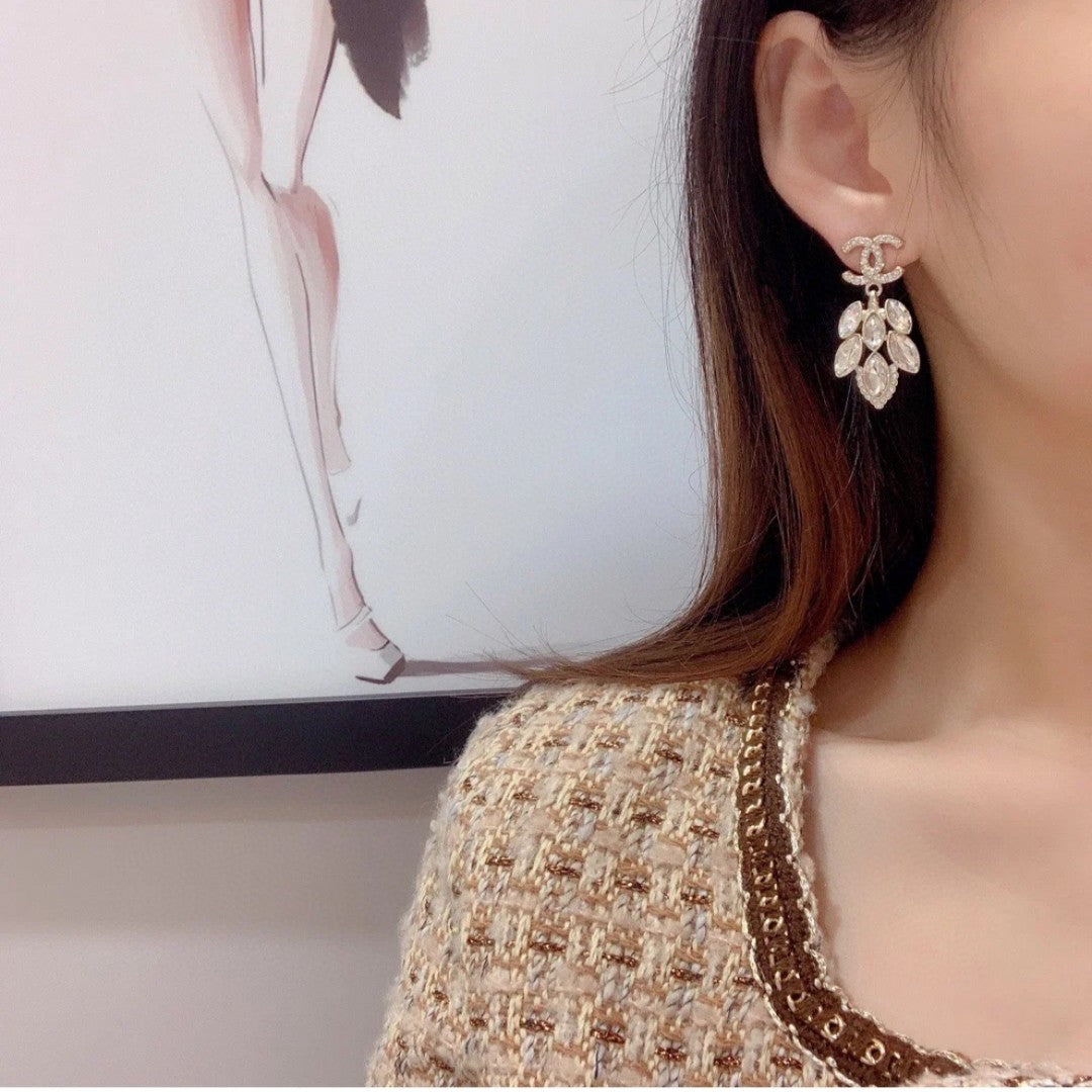 gold crystal letter Drop Earrings for women - alternate angle view 2