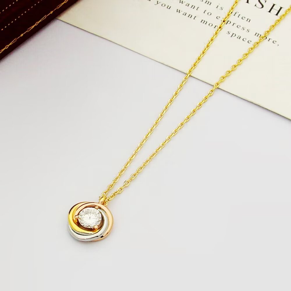 tricolor crystal delicate Necklace for women - alternate angle view 2